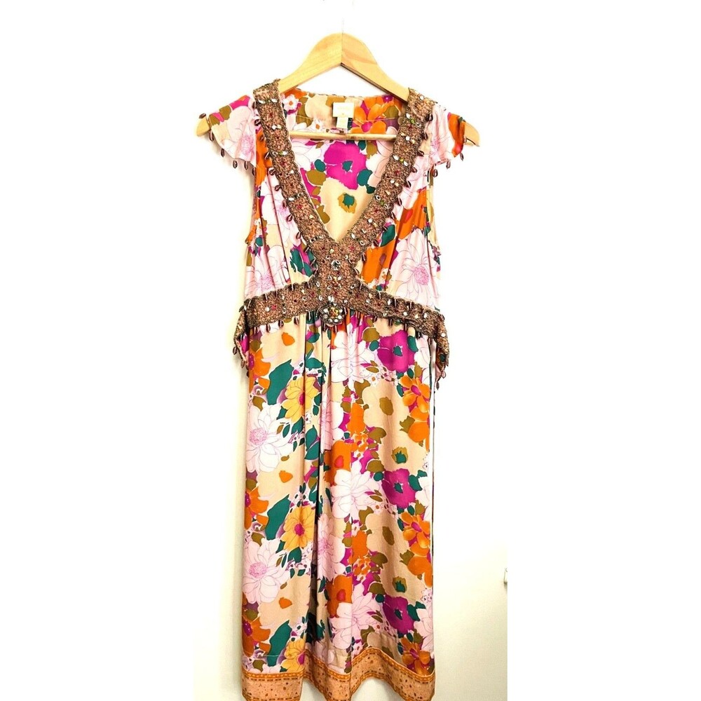 Anthropologie Plenty By Tracy Reese Beaded Sleeveless SILK Dress Size 4